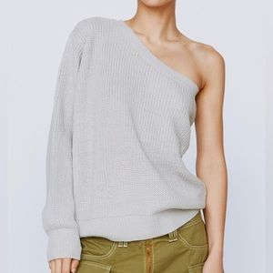 One-Shoulder Gray Knit Sweater